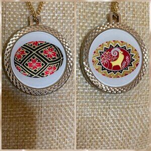 Double Sided Gold Necklace with Mountain Goat Capricorn and Egg motif